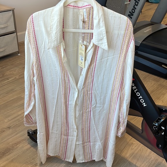 Elan Beach Shirt multicolor thread with sparkle Size M - Picture 1 of 8